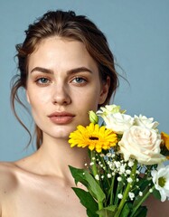 young woman with flowers