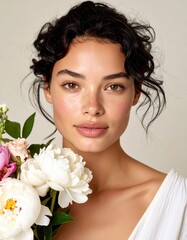 young woman with flowers