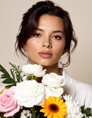 young woman with flowers