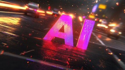 Modern, vibrant AI  displayed on a city street.