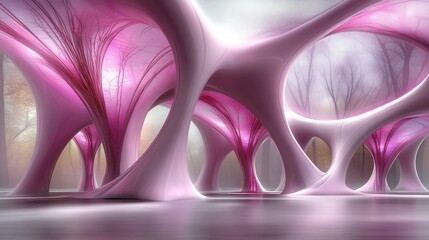 Intricate, organic architecture in a vibrant, ethereal space.