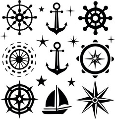 Nautical themed design featuring anchors, sailing ships, and compass rose elements