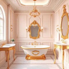 Luxurious bathroom design featuring a classic freestanding tub and elegant gold accents in a stunning interior space
