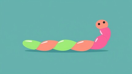 Colorful cartoon worm moving on a blue background during a playful animation