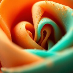 Vibrant craftsmanship displayed in a close-up of a beautifully crafted rose in orange and blue hues