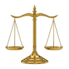 Golden Scales of justice, Balance and justice, concept of law icon 3d rendering isolated on transparent background, PNG 