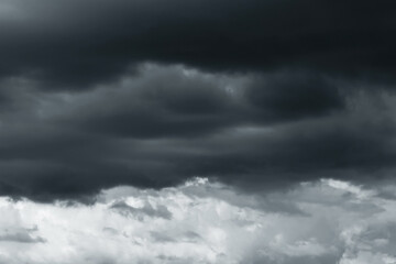 Stormy dark cloudy sky. Pollution, PM 2.5, Carbon dioxide and environment problems concept....
