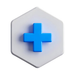 Fototapeta premium 3d render blue plus sign on white hexagon isolated on transparent background