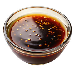 Close up of delicious teriyaki sauce in a glass bowl isolated on transparent background