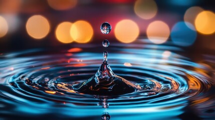 Water Droplet Impact with Colorful Bokeh Background