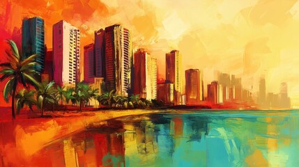 Tropical Cityscape at Sunset