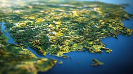Aerial View of Coastal Landscape with Lush Green Fields and Winding River