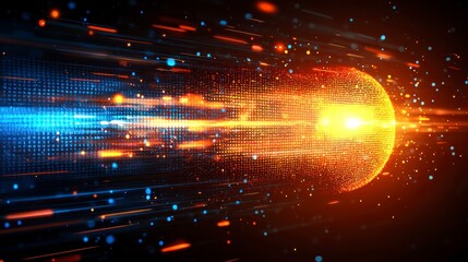 Abstract sphere with light particles exploding
