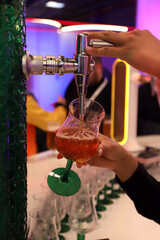 barman sirviendo cerveza de grifo en una copa