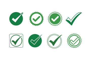 Checkmark Icon Set – Green Tick Marks, Approval Icons, Verified Symbols, Validation Badges, Confirm UI Elements, Correct Symbols, Flat Tick Vector, Success Signs, Web and App Interface Graphics