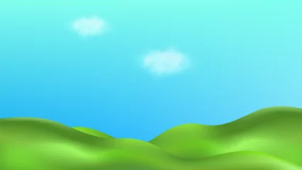 Wanddecoratie Koraalgroen 3D  landscape with green hills, mountains, and a textured grass field creates a playful eco friendly park scene.Childish vector illustration.  © gala