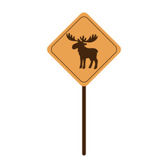 A sign with a moose on it. The sign is orange and black