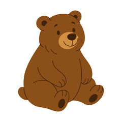A cartoon bear is sitting on a white background. The bear is smiling and he is happy