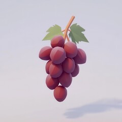 Realistic 3D Illustration of a Bunch of Grapes with Green Leaves