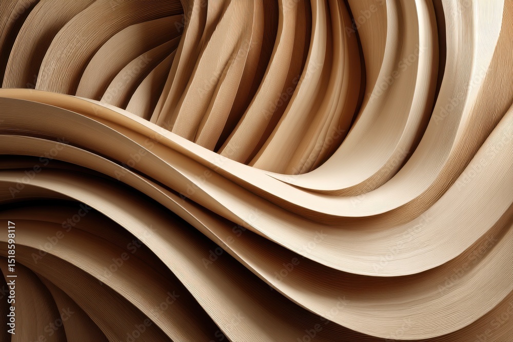 Poster Abstract beige background with flowing, curved lines and layered texture creating a serene, flowing and smooth surface with depth and subtle variations.