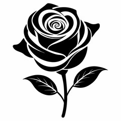Vintage black rose vector illustration, an isolated floral design with a delicate leaf and ornamental bloom, perfect for seamless patterns or spring decoration