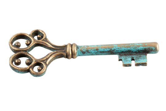 Metal house key isolated on a transparent or white background. Perfect for real estate, home security, locksmith, or rental and ownership concept designs.