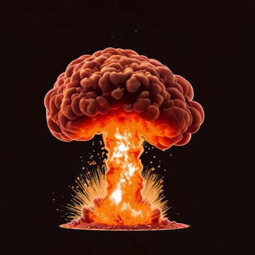 Explosive fiery mushroom cloud impact animation isolated asset, transparent 4K video, alpha channel, ProRes 4444