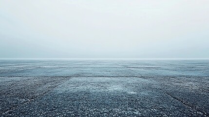 A desolate landscape featuring a vast expanse of cracked ground under a hazy and overcast sky view
