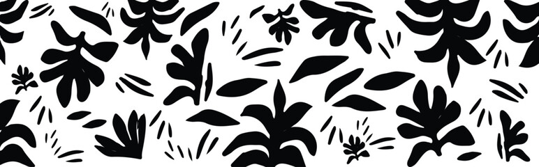 Modern botanical pattern with hand-drawn leaf silhouettes and organic shapes. Generative Ai