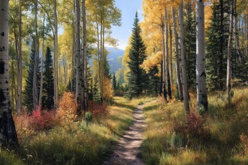 Obraz premium Autumn forest path scenic view on white background