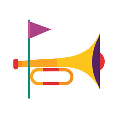 Colorful trumpet with small flag illustration