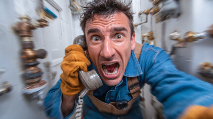 Desperate man calling a plumber