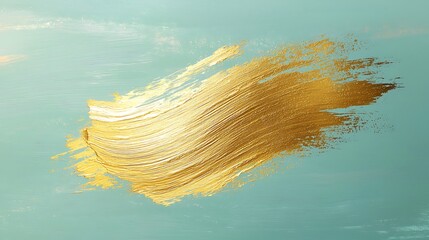 A brilliant gold smear stroke softly on a muted seafoam green background, perfect for a calm and modern visual.