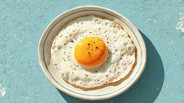 Sunny Side Up Eggs on Plates with a textured blue backdrop creating a breakfast pattern