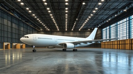 Fototapeta premium Aircraft parked in industrial hangar