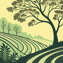 Beautiful vector farmland with garden and soil victor