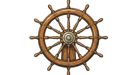 Wooden Steering Wheel isolated on transparent background, Old Ship Steering PNG 