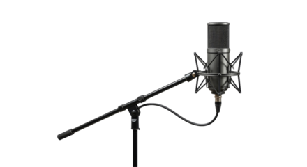 Modern Microphone In Stand Or Tripod isolated on transparent background, Music Studio Microphone PNG 