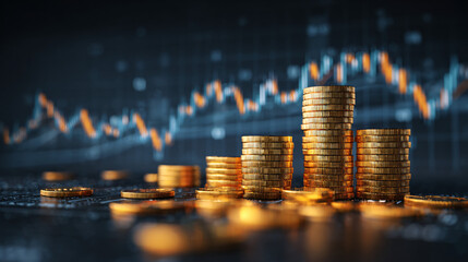 Stock trading finance investment on 3d graph background with growth money digital technology banking trade.