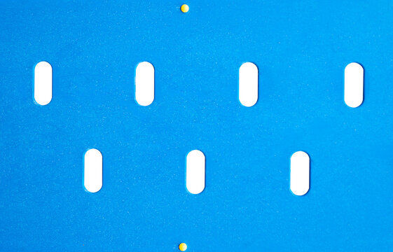 Blue fence with holes isolated without background. Blue covering. Holes without background. Place for text. Textured effect. Image for mockup. Photo for template. Image format png.
