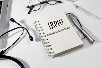 Doctor’s Desk with 'Benign Prostatic Hyperplasia (BPH)' Note, Pen, and Stethoscope – Urology...