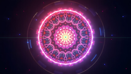 Bright symmetrical neon mandala glowing artwork high resolution image