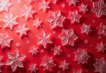 AI generated images of frozen christmas decoration, on a red background
