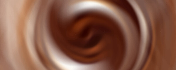 Soft wonderful mixed dark beige curvy eddy ripple luxury fond. Beautiful yummy volute fluid melt sweet choco cremy surface with space for text on glowing milky white stripe in middle of funnel