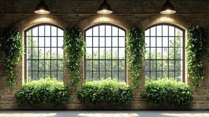 Airy room with plants and arched windows