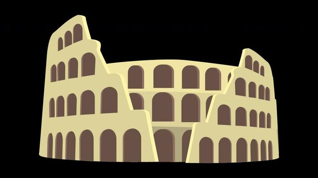 Captivating Flat Vector Animation of Ancient Roman Colosseum Depiction on a Transparent Background