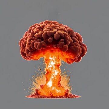Explosive fiery mushroom cloud impact animation isolated asset, transparent 4K video, alpha channel, ProRes 4444