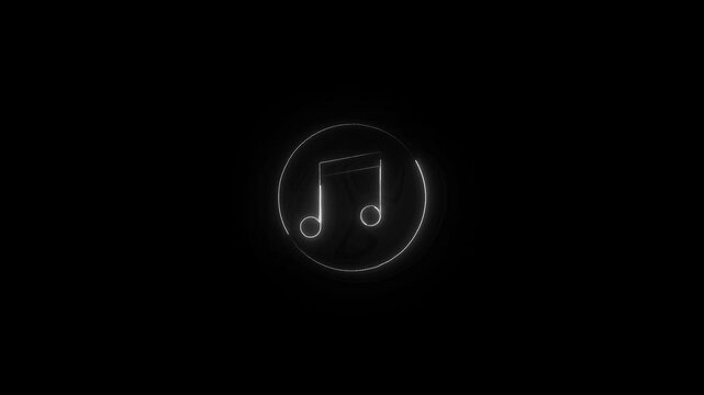 Neon music icon animation.  Animation music note on black background.