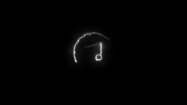 Neon music icon animation.  Animation music note on black background.