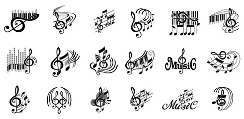 Obraz premium Musical Note Collection: A diverse vector silhouette set of musical notes and symbols, perfect for adding a musical flair to any design project. 